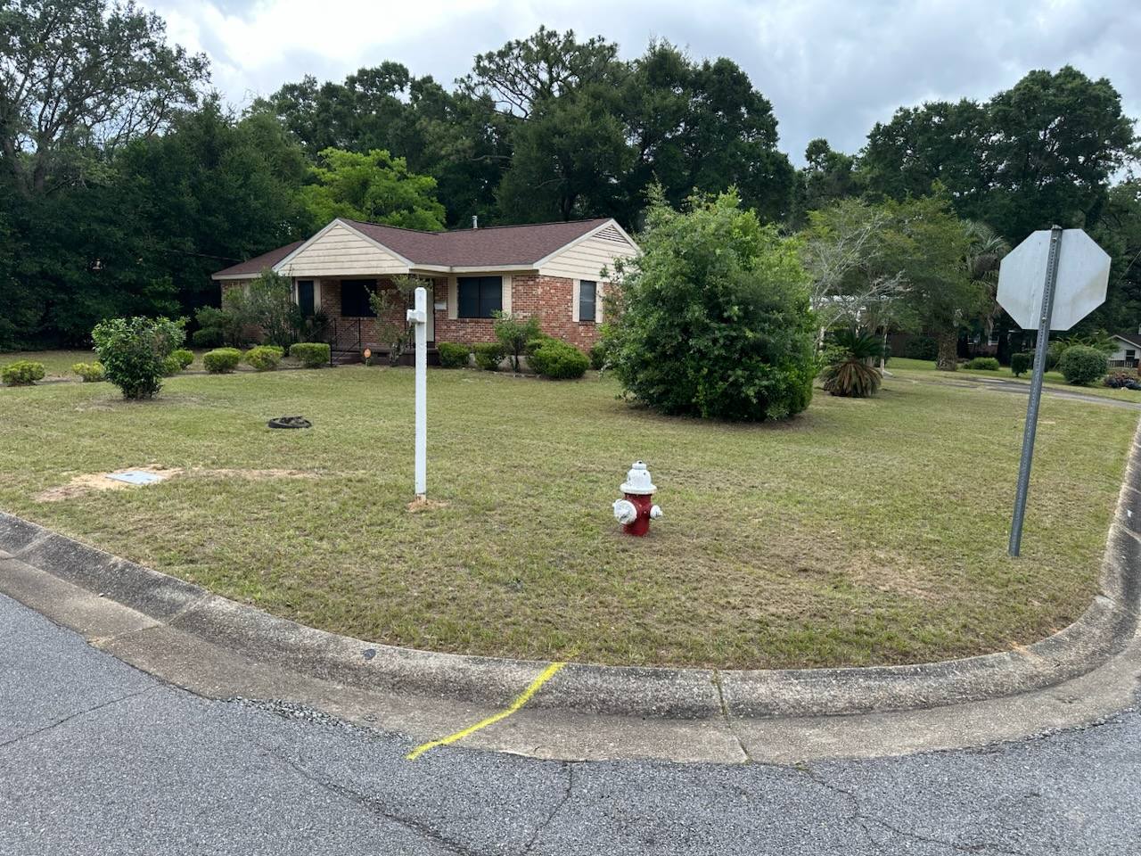 Ranch home with a freshly cut lawn and trimmed landscaping